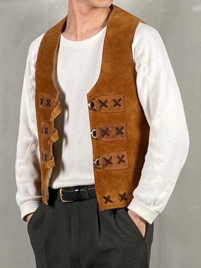 Vintage Unknown Suede Boa Vest / size Approx. S