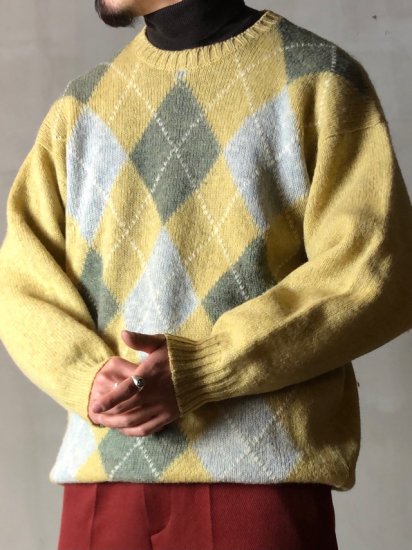 1990's French Vintage "OLD ENGLAND PARIS" Argyle Pattern Knit Sweater