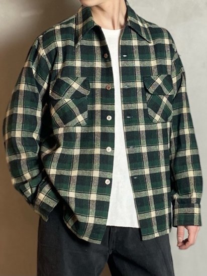 1970's TOWNCRAFT
Vintage Wool Check Shirt GREEN