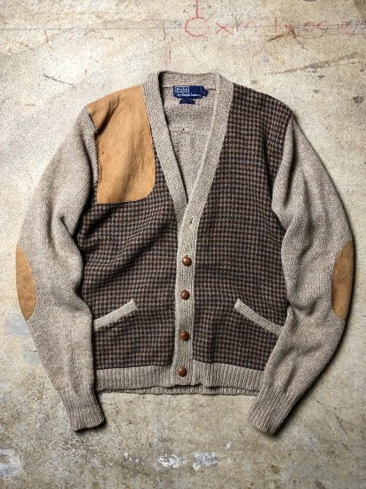 1990's RalphLauren Vintage SPORTSJACKET DesignWool Knit & Tweed & Leather