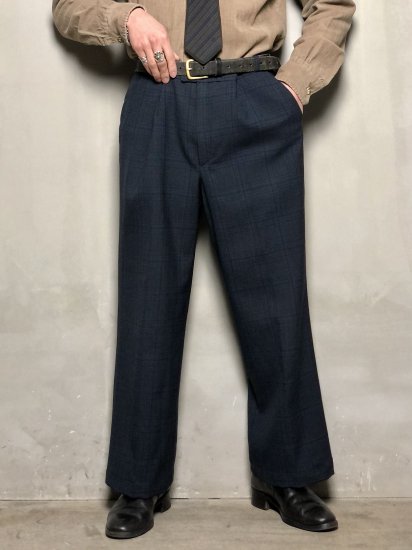 1970's Europe Vintage Trousers BLUEBLACK Check Pattern