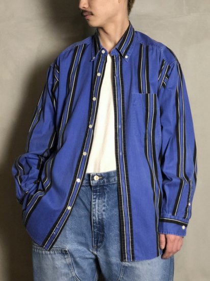 1990's OLD GAP Stripe cotton B.D.Shirt Blue
