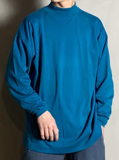 1990's Vintage Mock-neck Shirt Turquoise / Made in USA.