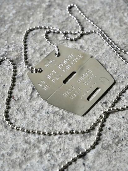 BAPE Dog-tag, "DO NOT REMOVE NE PAS ENLEVER, HALF HUMAN HALF BAPE"