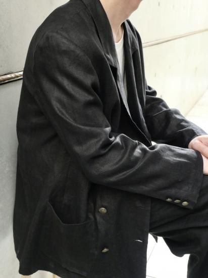 1980's Vintage 100% Linen Double-braseted Taiored Jacket BLACK