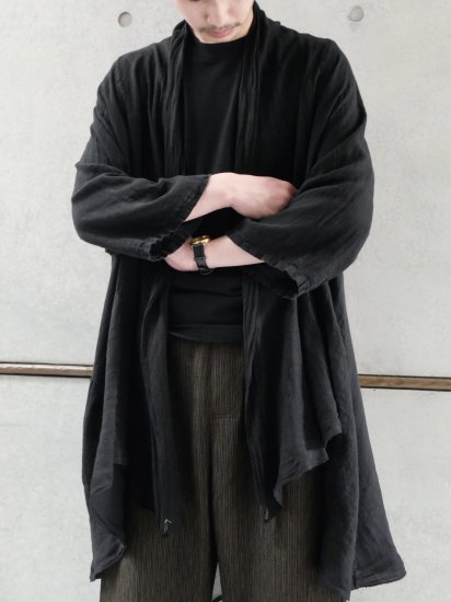 1980's Italian Anonymous Vintage Black Overdyed 100% Linen Long Cardigan