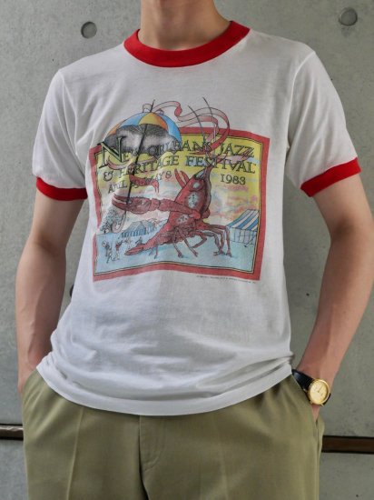 1983s Vintage Linger T-shirt
"NEW ORLEANS JAZZ & HERGTAGE FESTIVAL"