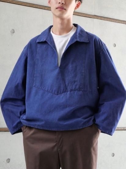 1950's French Vintage Fisherman Smock, Blue Canvas