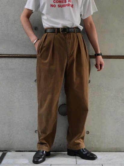 1990-00's Vintage RalphLauren
"POLO CHINO" Label 2tucks Trousers BROWN