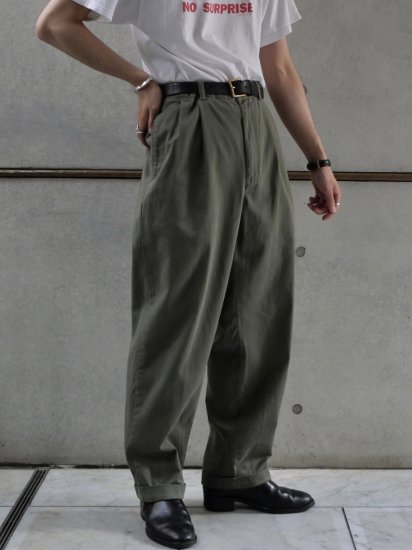 1990-00's Vintage RalphLauren
"POLO CHINO" Label 2tucks Trousers OLIVE