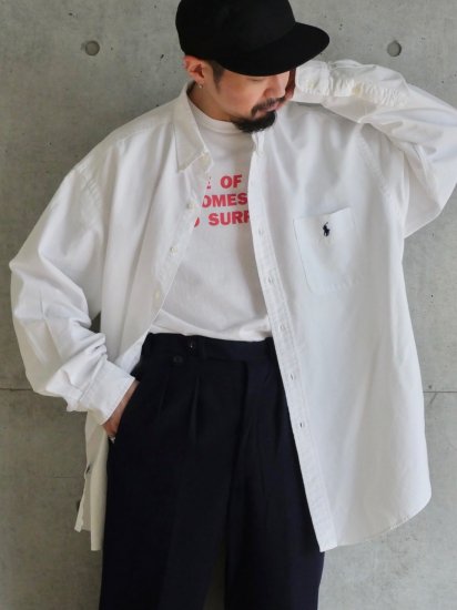 1990's Vintage RalphLauren 
"BIG SHIRT"Label Oxford Button-down Shirt White
