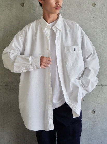 1990's Vintage RalphLauren "BIG SHIRT"Label 
Oxford Button-down Shirt WHITE