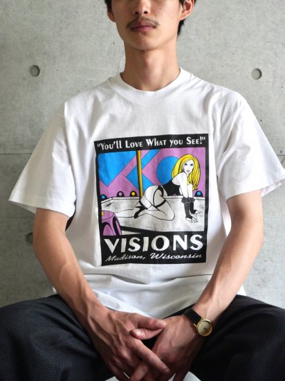 1980-90's Vintage Printed T-shirt
"VISIONS" Pole Dancer Lady