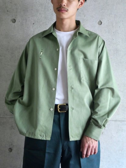 "DEADSTOCK" 1960-70's Vintage TOWNCRAFT Plus Open-collar Shirt,Apple-Green
