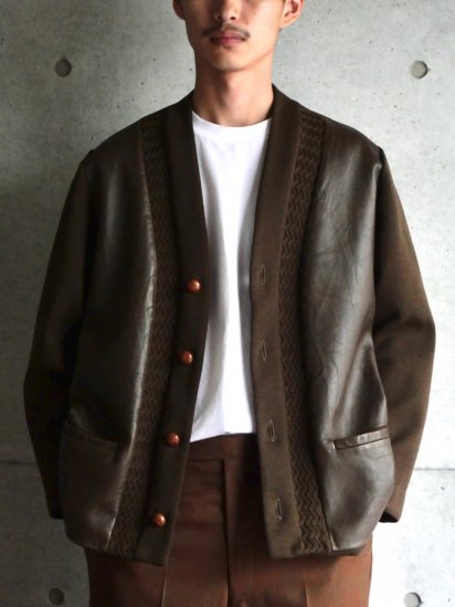 1960s UK Vintage
Leather&Knit Collar-less Jacket