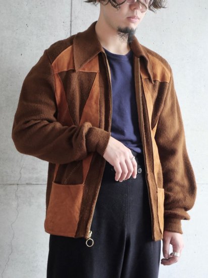 1970's Vintage Leather&Knit Zip-up Cardigan
