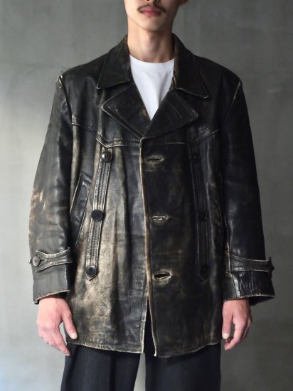 1930&#12316;40's French Vintage Leather Half Jacket
"Black Horsehide & Brown Moleskin Lining"