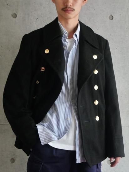 【税込?送料無料】 1950〜60's Soviet Marine Vintage Wool Melton Pea-Coat BLACK その他