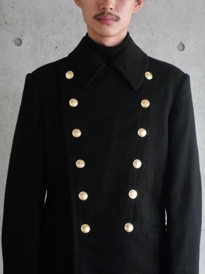 1950&#12316;60's Soviet Marine Vintage
Wool Melton Pea-Coat BLACK