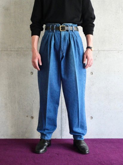 1980's Western German Vintage 6tucks(/3pleats) Denim Trousers "Bogner"