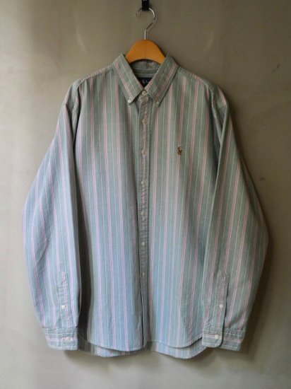 1990's Vintage RalphLauren
Oxford Stripe B.D.Shirt Classic Fit