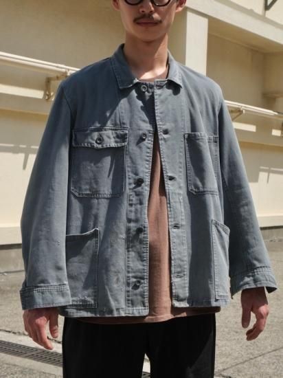 1970&#12316;80's Euro Vintage 
Cotton-twill Work Jacket Fade-gray