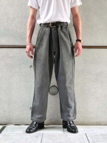 1940-50's French Vintage Work Trousers, Solt&Pepper Color Wide Wale Cloth