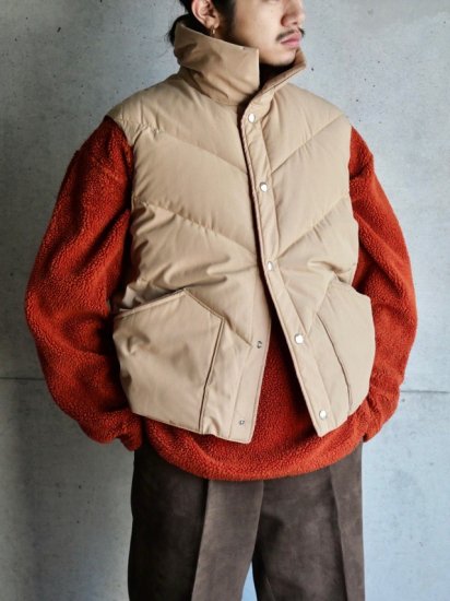 1980's Vintage Down&Father Vest ReversibleNylon,BEIGE&ORANGE