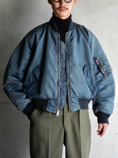 1990's Vintage MA-1 Style Nylon Flight Jacket (Grayish-Blue)