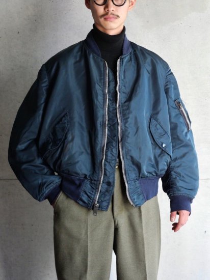1990's Vintage MA-1 Style Nylon Flight Jacket (NAVY)