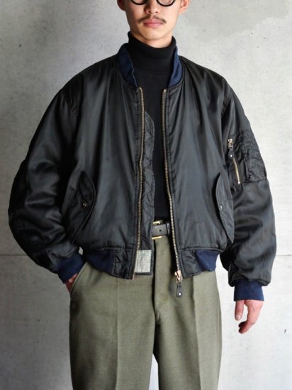 1990's Vintage MA-1 Style Nylon Flight Jacket (Blue-Black)