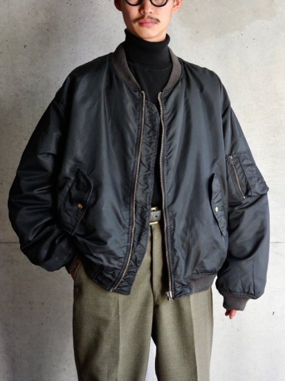 1990's Vintage MA-1 Style Nylon Flight Jacket (BLACK)
