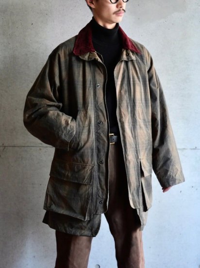 1990's Vintage Ireland Waxed Cotton Check Hunting Jacket