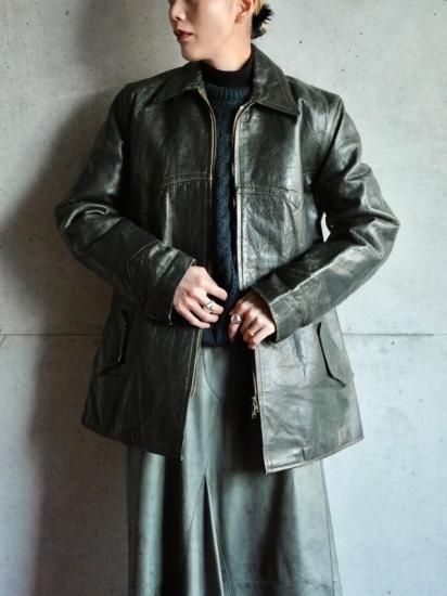 1950's Vintage Euro Leather Half Jacket GREEN color