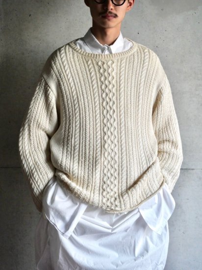 2004S/S Y's for men Cotton×Rayon White Knit Sweater