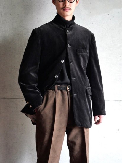 1990's Vintage Black Velours Cloth Stand-collar Jacket ѹ