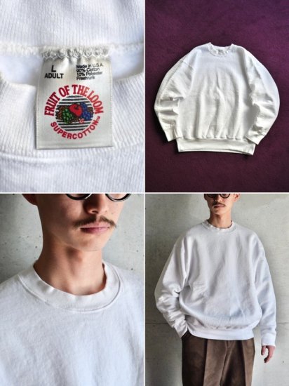 WHITE / size LDEADSTOCK 1990's Vintage Fruit of the Loom , Heavy Sweat Shirt