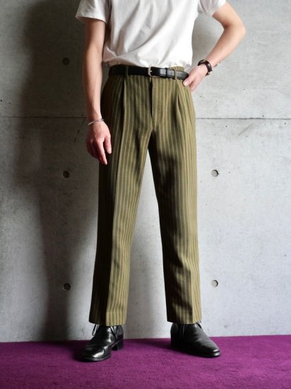 1960's Beautiful Moss Color Stripe Trousers