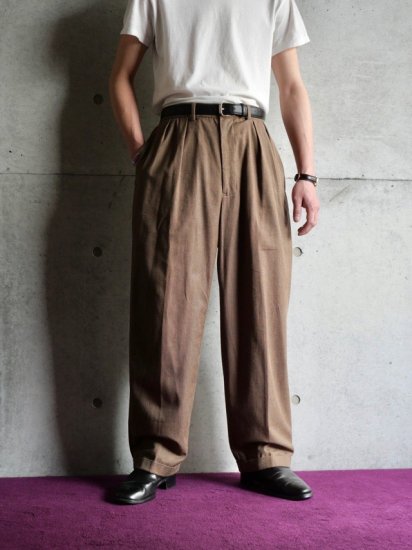 1990's Vintage RalphLauren Cotton 2tucks Trousers / Small Check Pattern / BROWN