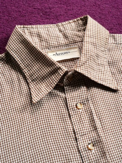 1980's Vintage ARROW
Gingham Check Shirt "BROWN&WHITE"