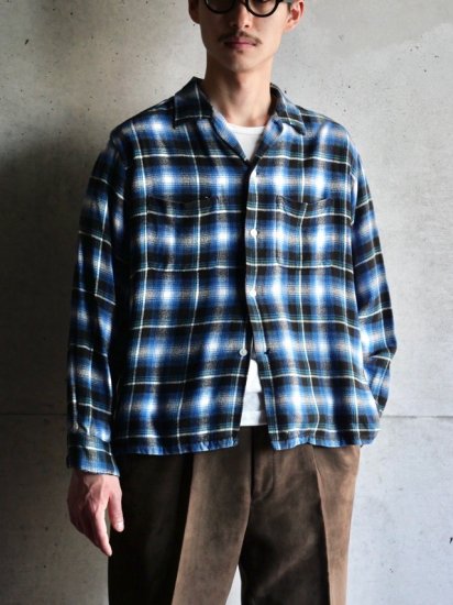 1960's Penney Rayon&Cotton Flannel Shadow Check Shirt