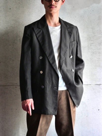 1980's Vintage RalphLauren
Double-breasted Linen Jacket BLACK
/ Made in USA.