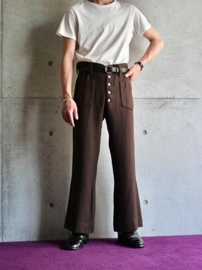 1970's Vintage Wide-wale Knit Flare Pants BROWN