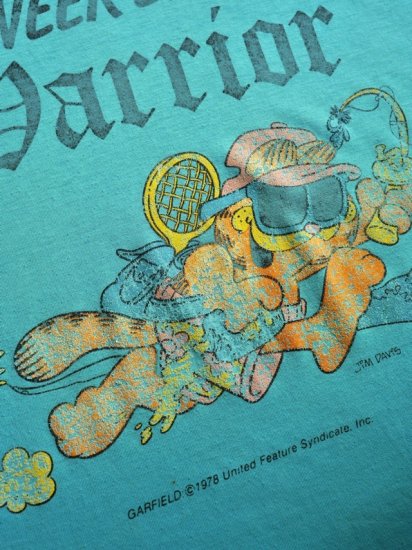 1990's Vintage Printed T-shirt / Garfield / Turquoise