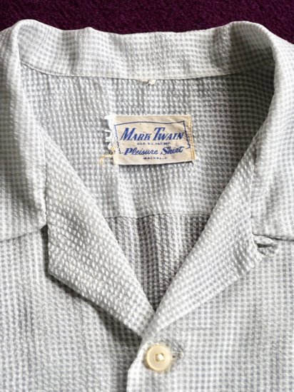 1950~60's Vintage MARK TWAIN Seersucker Cloth Open-collar Shirt