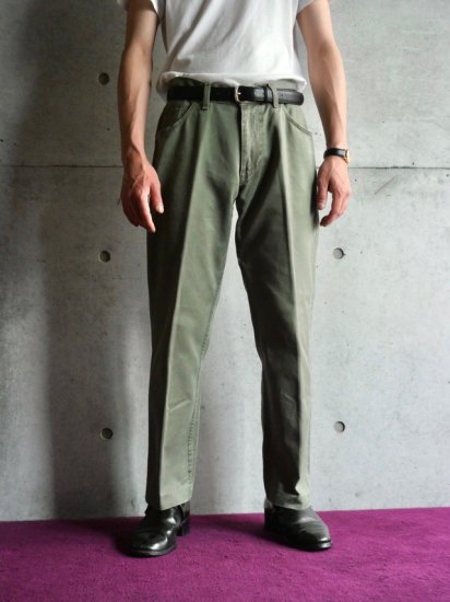 1993's EURO Vintage Lee WESTERNER
Olive Cotton Satin Trousers / Made in IRELAND.
