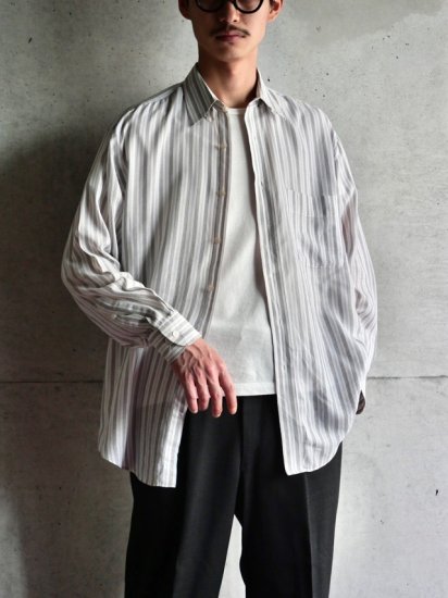 1990's Vintage Yves Saint Laurent
Airy Cloth Stripe Tab-collar Shirt