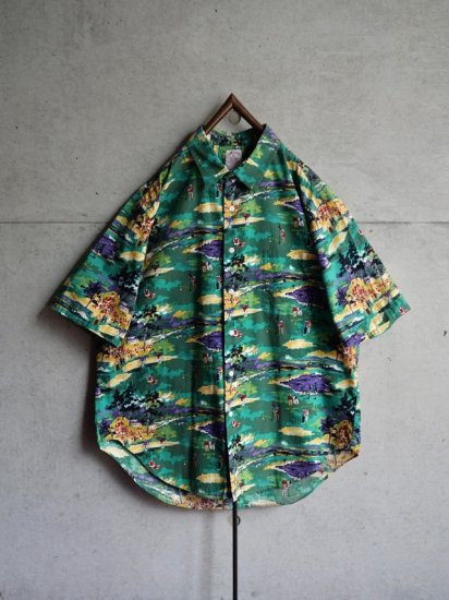 1980~90's Vintage BrooksBrothers S/S Shirt / GOLF Printed Cotton Cloth (Imported Fabric)