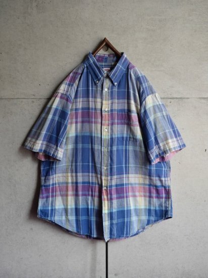 1990's Vintage BrooksBrothers S/S Shirt
 / Indian Cotton Madras Check, Polo-collar