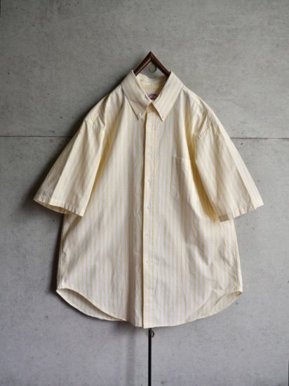 1990's Vintage BrooksBrothers S/S Shirt / Yellow Stripe Cotton Cloth, Polo-collar